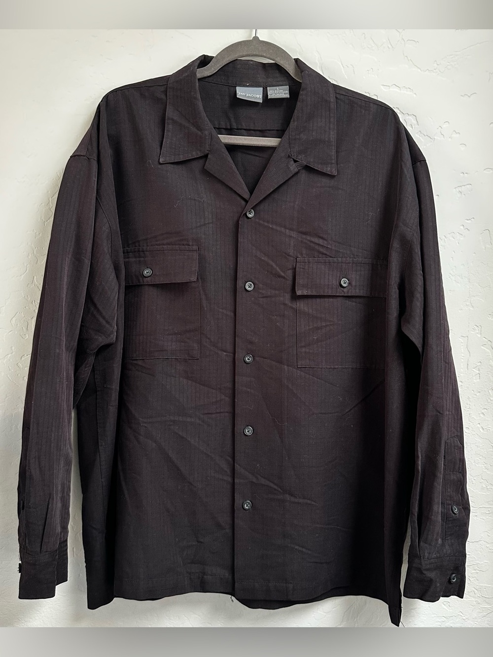 Vintage Jay Jacobs Rayon Blend Black Long Sleeve Utility Shirt Men's Large